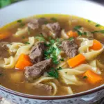 Deftige Rindfleischsuppe mit Nudeln