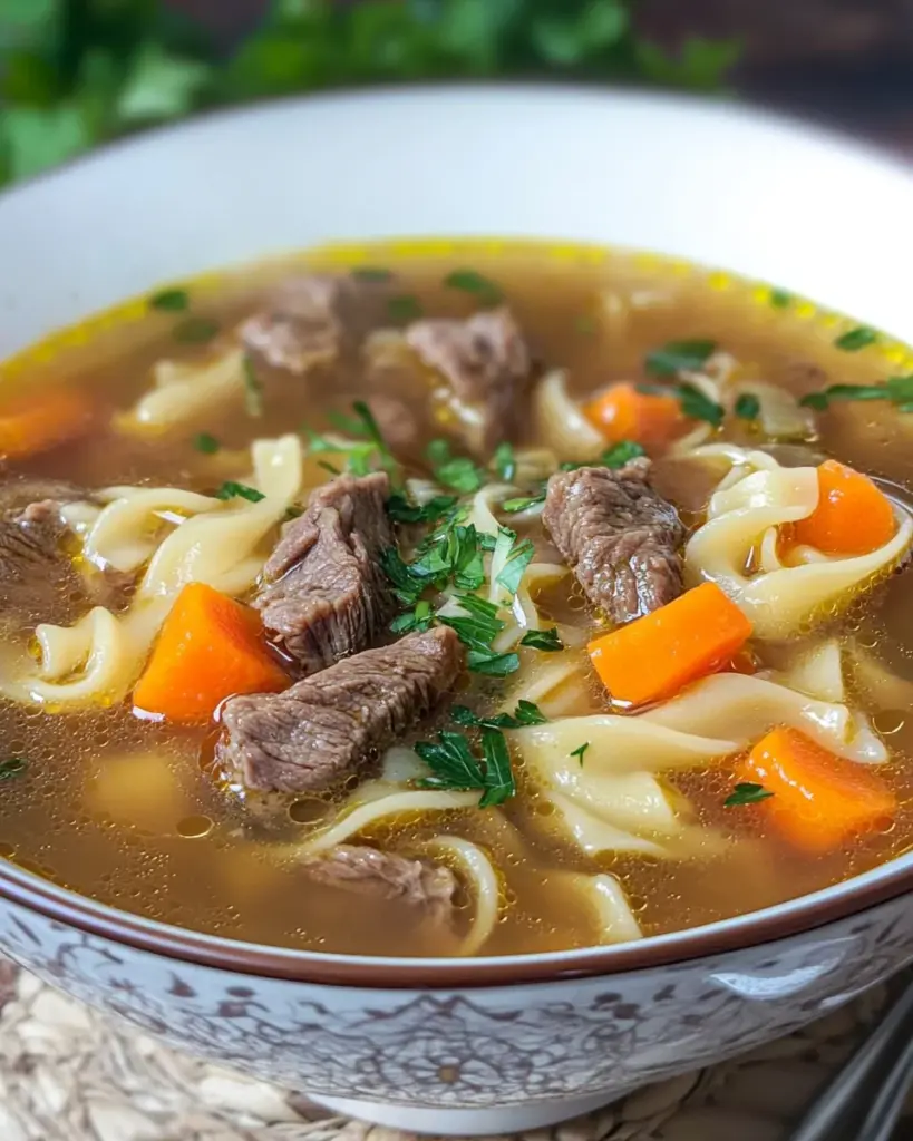 Deftige Rindfleischsuppe mit Nudeln